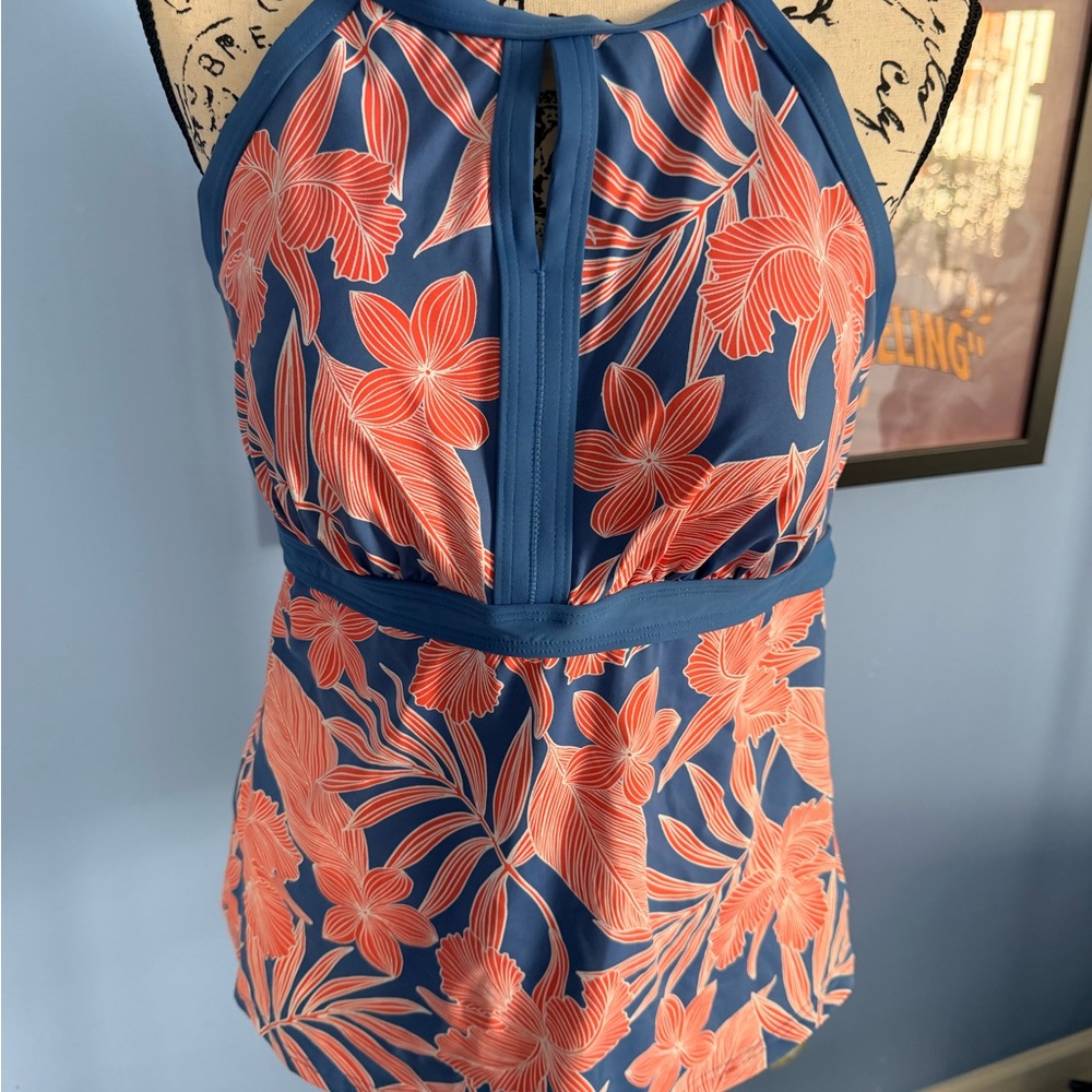 Lands' End Blue and Pink Floral Tankini top 12 D